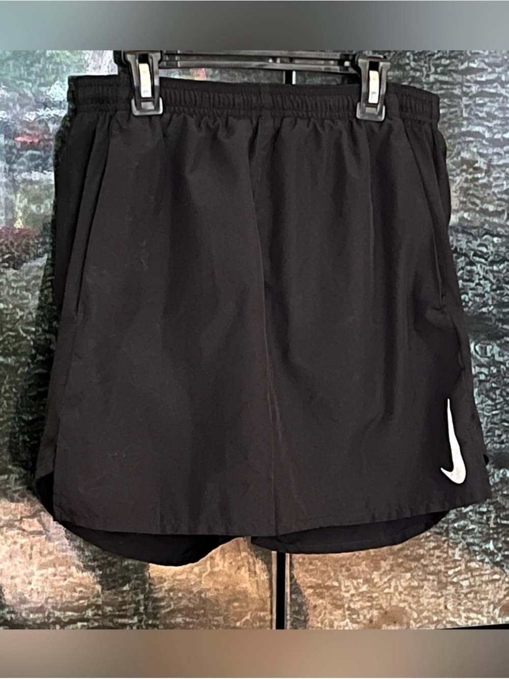 Nike Black Athletic Shorts with White Swoosh Logo and Inner Lining